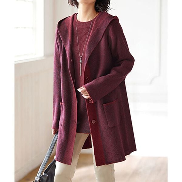 BELLUNA（ベルーナ）の「ツイード調編地フードニットジャケットアンサンブル（アンサンブル）」｜詳細画像