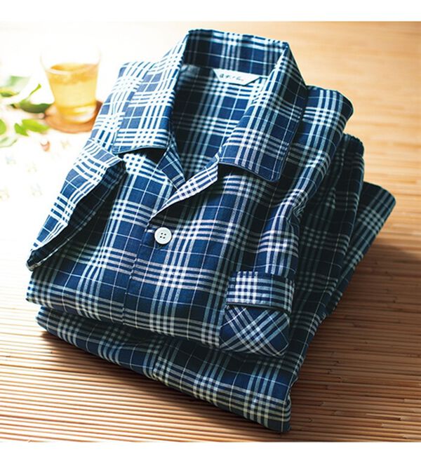 「【２着組】日本製ひんやり綿１００％播州織パジャマ（メンズルームウェア）」｜詳細画像