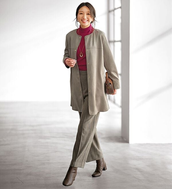 BELLUNA（ベルーナ）の「スエード調ノーカラーロング丈ジャケット（ノーカラージャケット）」｜詳細画像