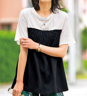 BELLUNA（ベルーナ）の「ビスチェ風ドッキングチュニック（チュニック）」｜オフ白&times;黒