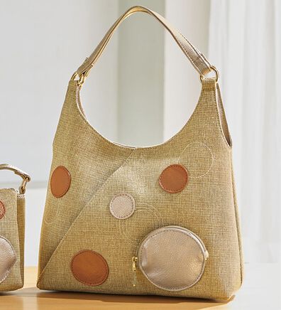 BELLUNA（ベルーナ）の「麻風ドットモチーフ手提げ（ハンドバッグ）」