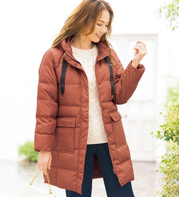 familiar 赤 ダウンコート 90サイズ 高品質 ダウンコート 900フィルパワー レディース 日本製 Mind 超軽量