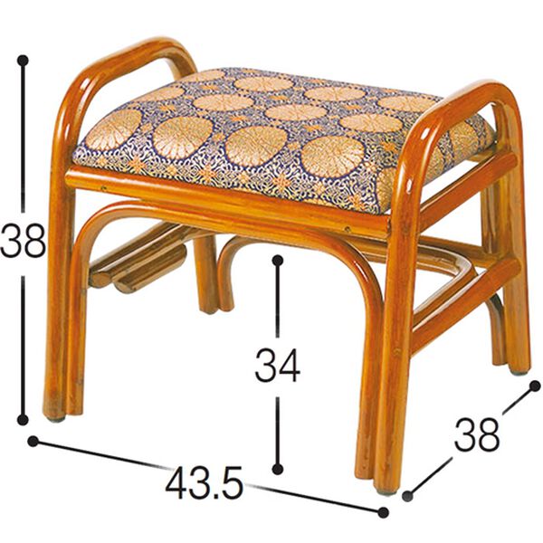 「手すり付仏前籐スツール（椅子・チェア・スツール）」｜詳細画像