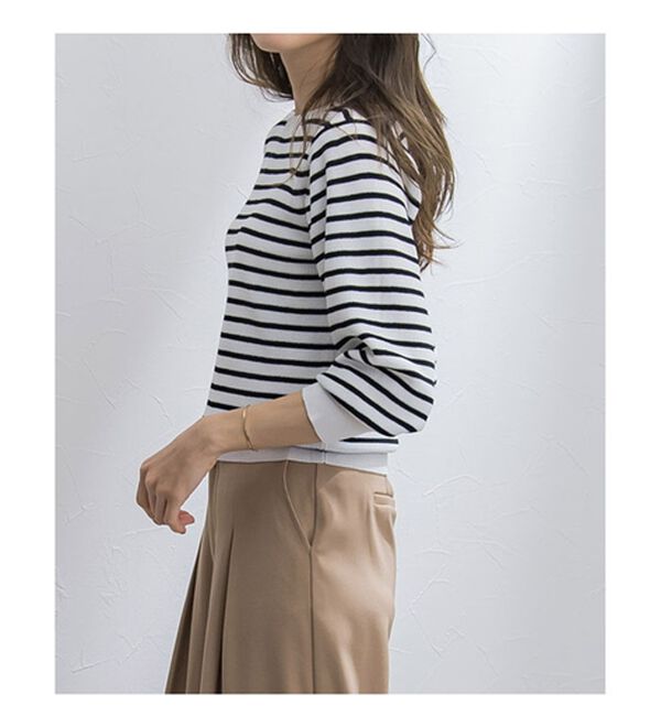 Pierrot（ピエロ）の「リネンタッチゴールドボタンパフスリーブニット（ニット・セーター）」｜詳細画像