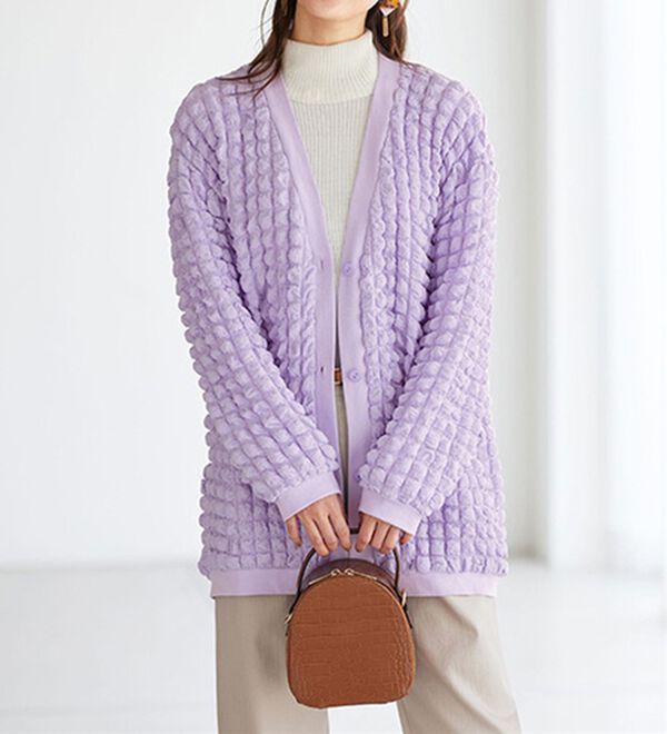 BELLUNA（ベルーナ）の「ポコポコが可愛いゆったりポップコーンカーディガン（その他カーディガン）」｜ラベンダー