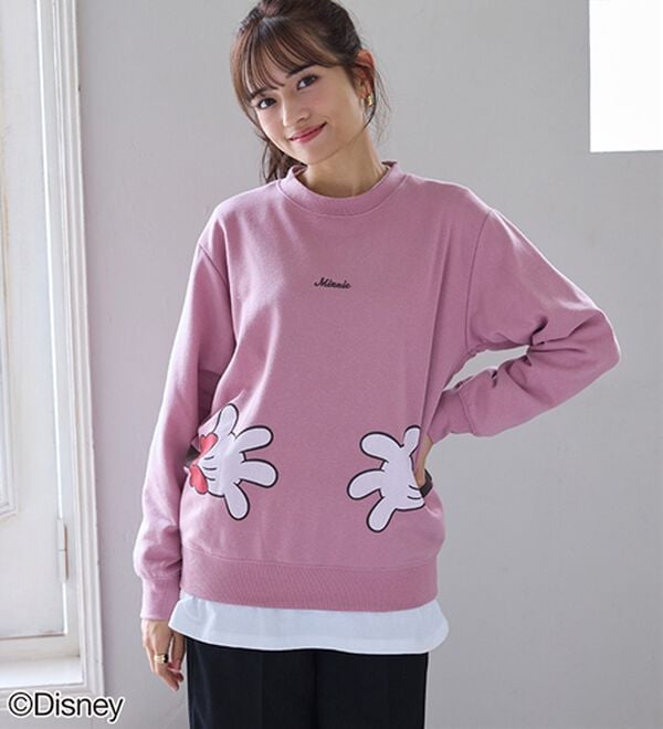 BELLUNA（ベルーナ）の「＜Ｄｉｓｎｅｙ＞【ミッキー＆ミニー】抱き着きプリント裏起毛トレーナー（カットソー）」｜ピンク(ミニー)