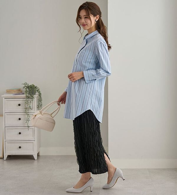 BELLUNA（ベルーナ）の「チュニックの下にはくストライプフリルスカート（ロングスカート）」｜詳細画像