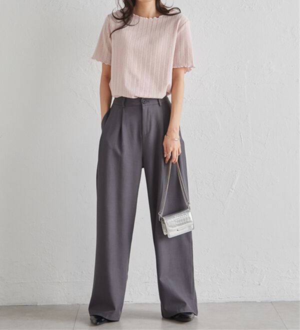 RANAN（ラナン）の「透かし柄メロー配色Ｔシャツ（カットソー）」｜詳細画像