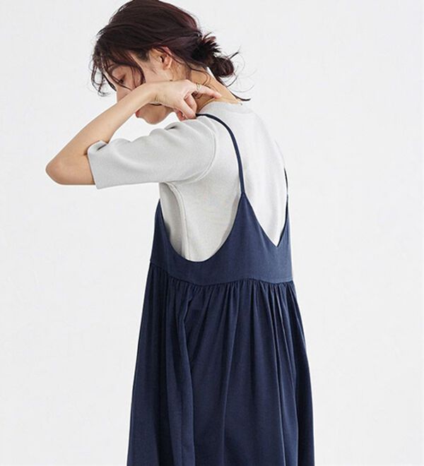 Pierrot（ピエロ）の「【選べる丈】前後２ｗａｙギャザー切り替えキャミワンピース（カットソーワンピース）」｜詳細画像