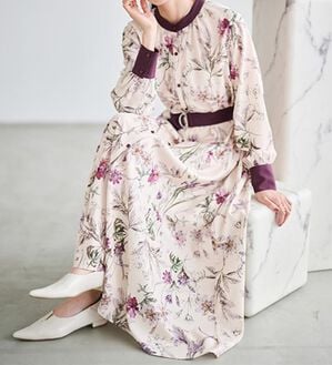 RANAN（ラナン）の「レトロフラワーシャツワンピース（プリントワンピース）」｜ベージュ系
