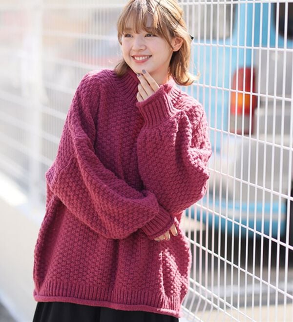 A HAPPY MARILYN（アハッピーマリリン）の「【ＬＬ～６Ｌ】苦しくないバスケット編みチャンキーニット（ニット・セーター）」｜詳細画像