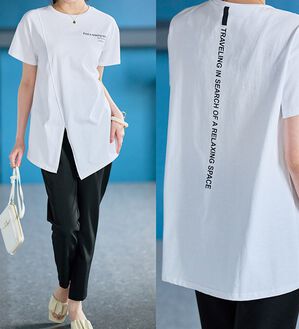 RANAN（ラナン）の「【接触冷感】ロゴプリントチュニックTシャツ（Tシャツ）」｜詳細画像