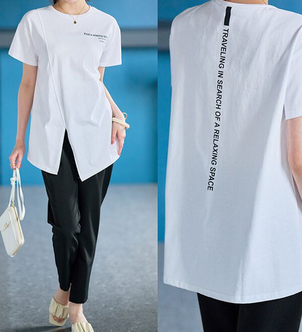 RANAN（ラナン）の「【接触冷感】ロゴプリントチュニックTシャツ（Tシャツ）」｜詳細画像