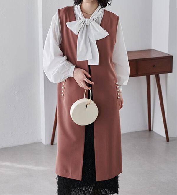 RANAN（ラナン）の「【セットアップ対応】パール調ビジュー付ロングジレ（ジレ）」｜詳細画像