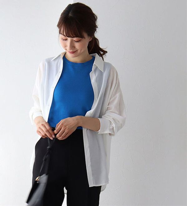 Pierrot（ピエロ）の「【洗濯機で洗える】ＯＮ／ＯＦＦシルクタッチノースリーブニット（ニット・セーター）」｜詳細画像