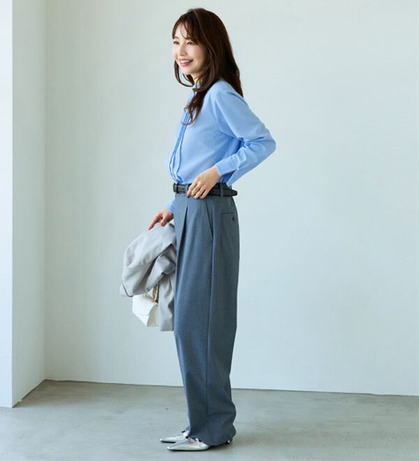 BELLUNA（ベルーナ）の「【快適Ｌａｂ．】きれい見えジョーゼット素材フリル衿Ｔブラウス（ブラウス）」｜詳細画像