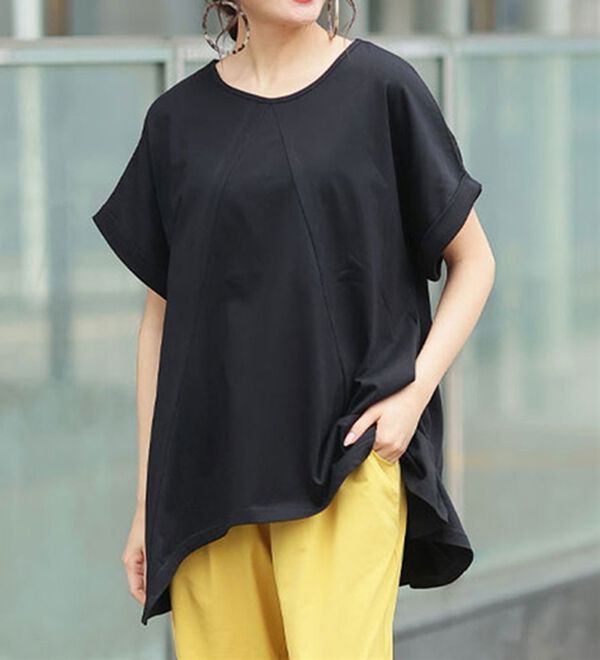 A HAPPY MARILYN（アハッピーマリリン）の「【麗シルエット】綿１００％ 変形パターンで目を惹くＡライン イレヘム チュニック（チュニック）」｜詳細画像