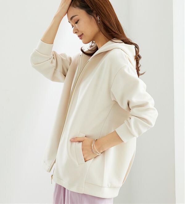 BELLUNA（ベルーナ）の「【快適Ｌａｂ．】とろみ素材裾タックパーカー（パーカー）」｜詳細画像