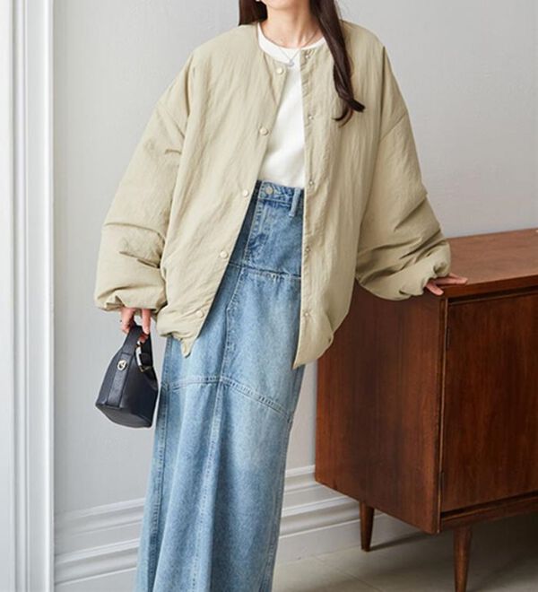 RANAN（ラナン）の「ノーカラーオーバーサイズ中わたブルゾン（ハーフコート）」｜詳細画像