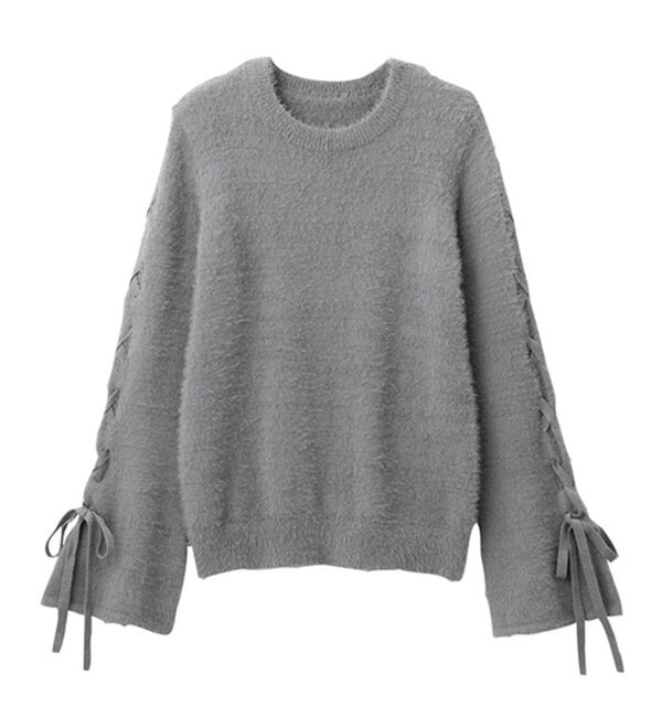 alotta（アロッタ）の「レースアップフレアー袖シャギーニット（ニット・セーター）」｜詳細画像