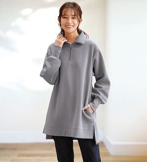 BELLUNA（ベルーナ）の「あったかキレイ！大人のハーフジップチュニック（チュニック）」｜グレイッシュブルー