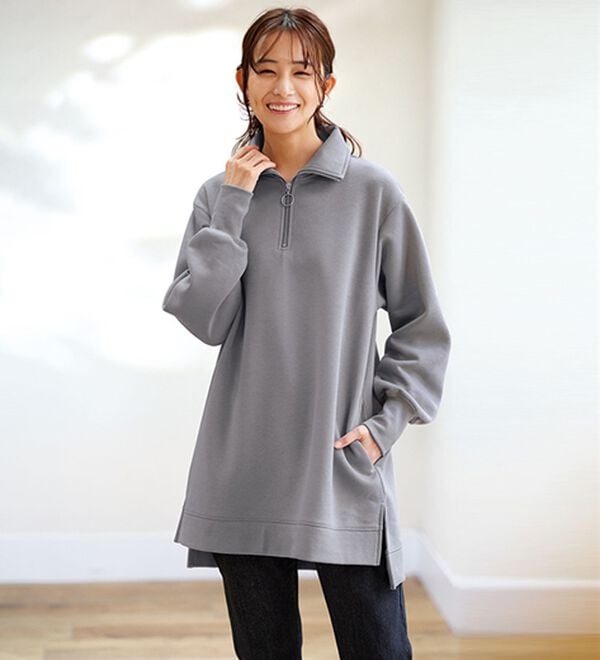 BELLUNA（ベルーナ）の「あったかキレイ！大人のハーフジップチュニック（チュニック）」｜グレイッシュブルー