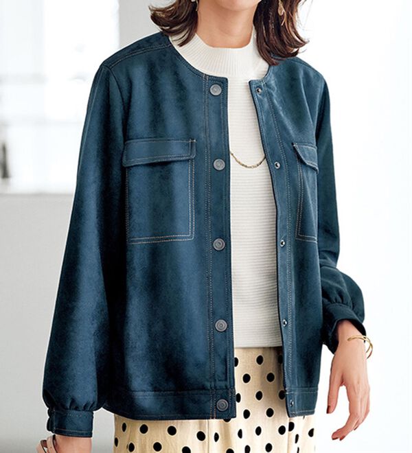 BELLUNA（ベルーナ）の「配色ステッチ使いスエード調ジャケット（ブルゾン）」｜詳細画像