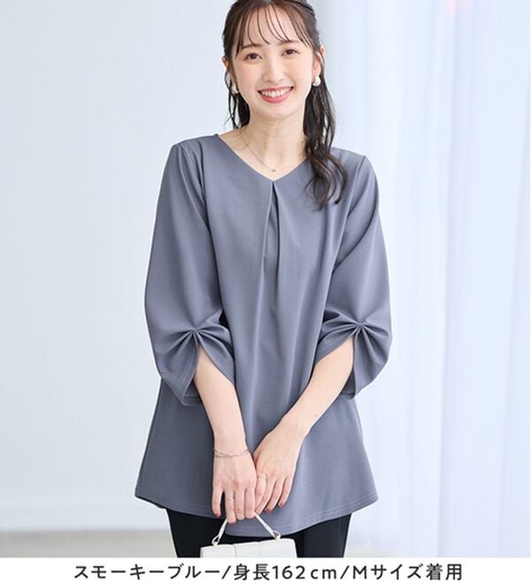 alotta（アロッタ）の「＜６つの機能付＞７分袖Ａラインフレアチュニックブラウス（チュニック）」｜詳細画像