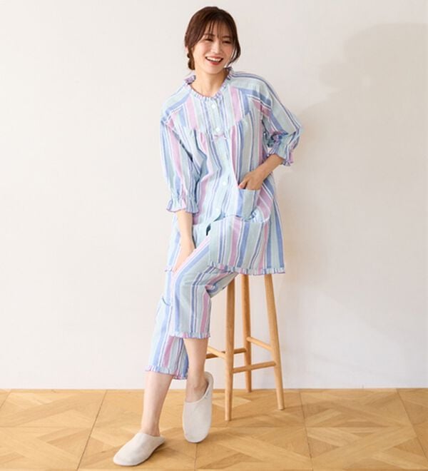 LAVIENNE（ラヴィエンヌ）の「サラッと涼感、綿１００％サッカーパジャマ（パジャマ・ルームウェア）」｜詳細画像