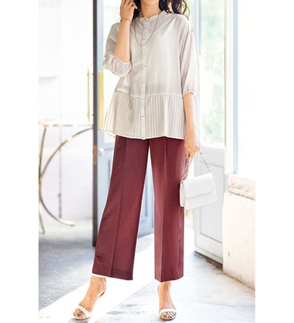 BELLUNA（ベルーナ）の「裾プリーツ切替パールボタンブラウス（ブラウス）」｜詳細画像