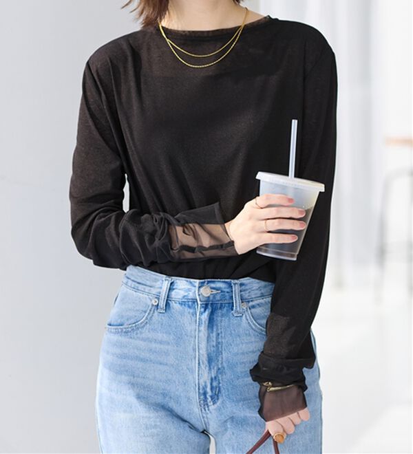 Viola e Viola（ヴィオラ エ ヴィオラ）の「程よい透け感大人シアー素材切替トップス（カットソー）」｜詳細画像