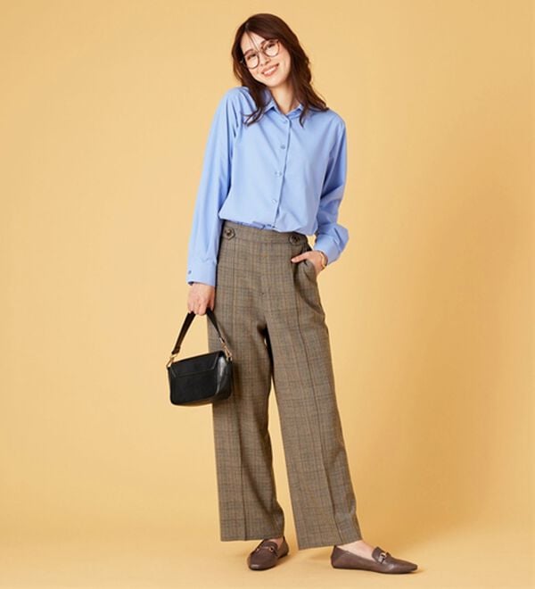 BELLUNA（ベルーナ）の「サマ見え（Ｗ）ストレッチ素材タブ使いワイドパンツ（ワイドパンツ・ガウチョ）」｜詳細画像