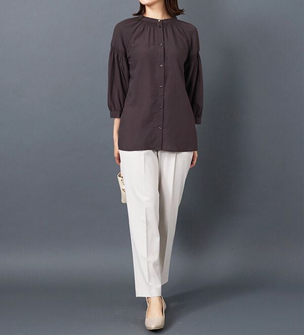 BELLUNA（ベルーナ）の「ビンテージ素材シャーリング使いブラウス（チュニック）」｜詳細画像