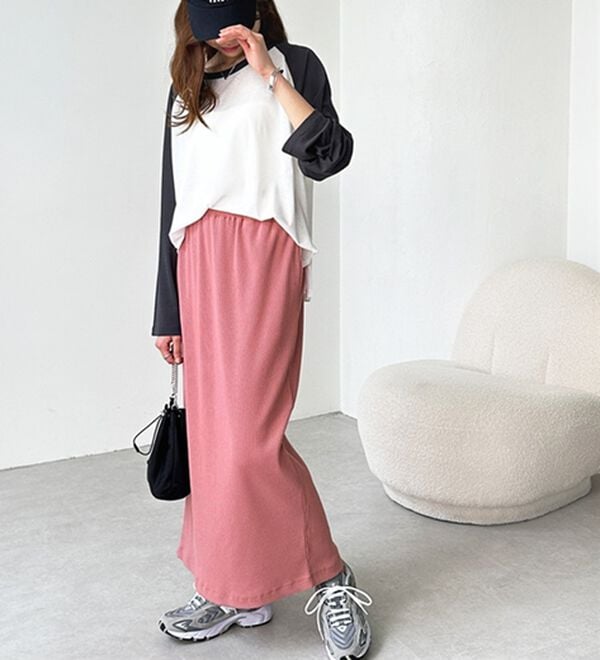 GeeRA（ジーラ）の「【着回し力◎】楽ちんすっきり見え！リブロングスカート（ロングスカート）」｜詳細画像