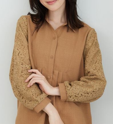 BELLUNA（ベルーナ）の「麻調素材袖レースブラウス（ブラウス）」