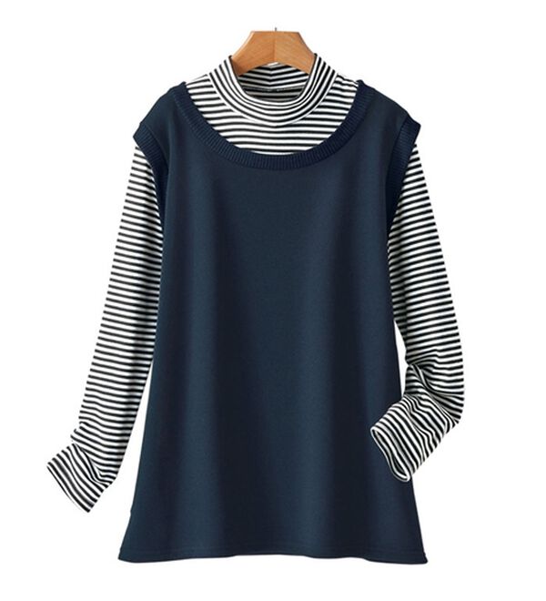 BELLUNA（ベルーナ）の「【２枚組】１枚でおしゃれ！重ね着風プルオーバー（カットソー）」｜詳細画像