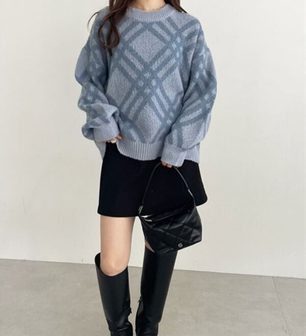 GeeRA（ジーラ）の「モヘアライクチェック柄ニットプルオーバー（ニット・セーター）」｜詳細画像