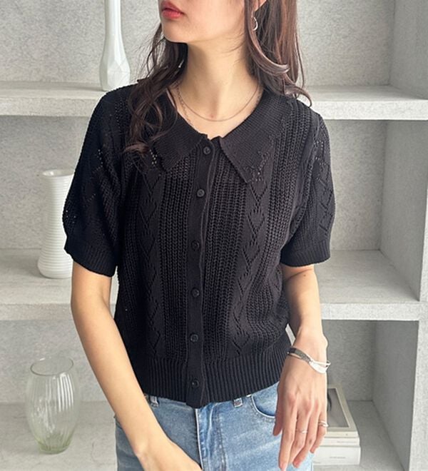 GeeRA（ジーラ）の「透かし編みポロ衿ニット（ニット・セーター）」｜詳細画像