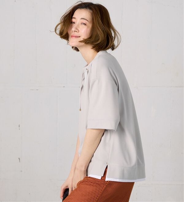 BELLUNA（ベルーナ）の「ワイドネックデザイン重ね着風プルオーバー（カットソー）」｜詳細画像