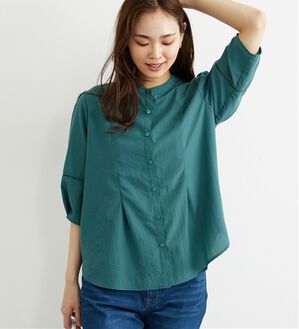 BELLUNA（ベルーナ）の「エアリービンテージ素材タック使いブラウス（ブラウス）」｜グリーン