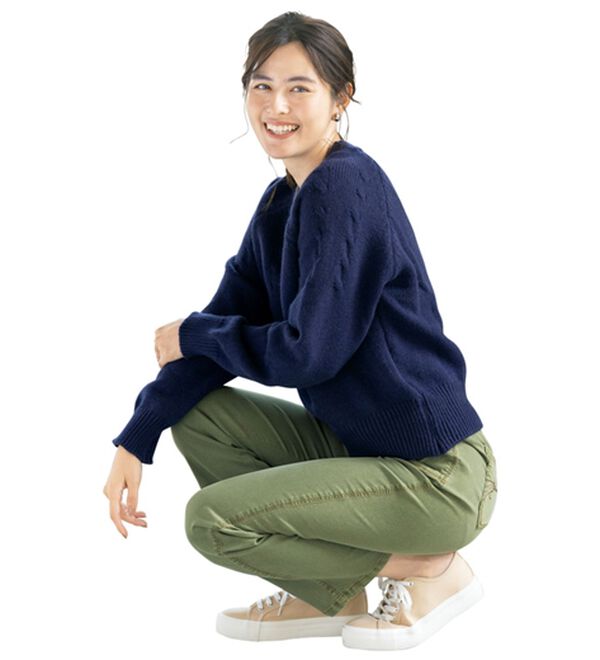 ルフラン（ルフラン）の「配色ステッチ使い柔らかカラーデニムパンツ（フルレングスパンツ）」｜詳細画像