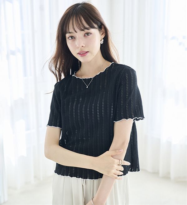 RANAN（ラナン）の「透かし柄メロー配色Ｔシャツ（カットソー）」｜詳細画像