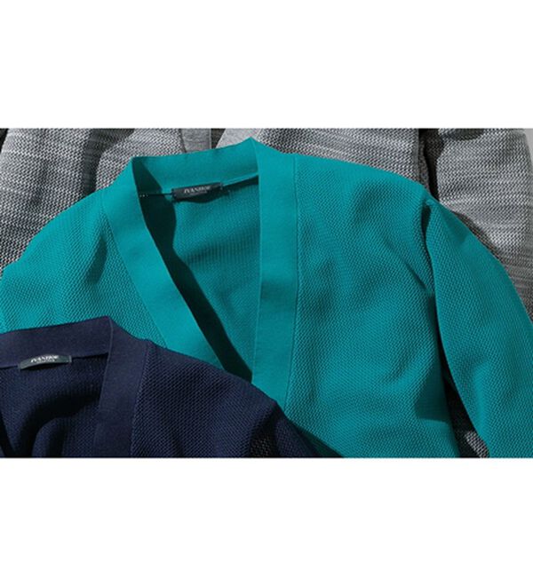 「涼感・軽量サマーカーディガン（メンズカーディガン）」｜グリーン