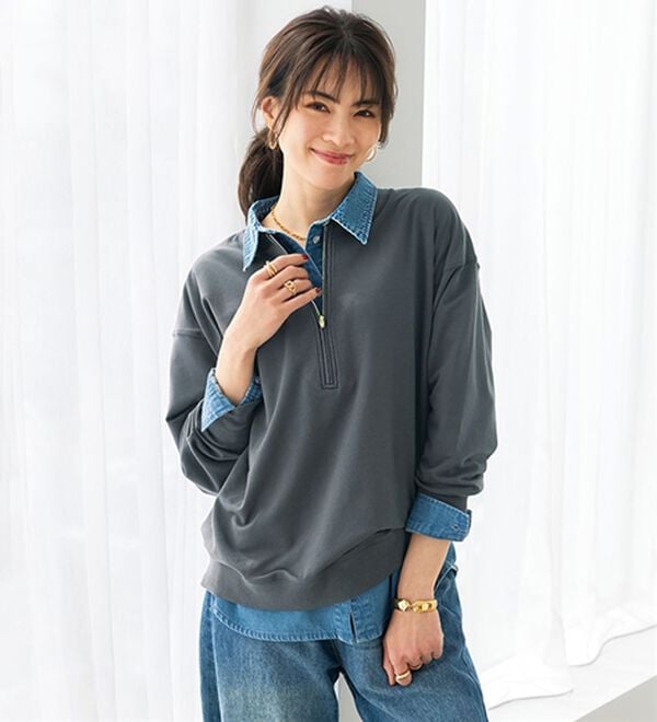 BELLUNA（ベルーナ）の「綿１００％ブラスト加工デニムシャツ（シャツ）」｜詳細画像