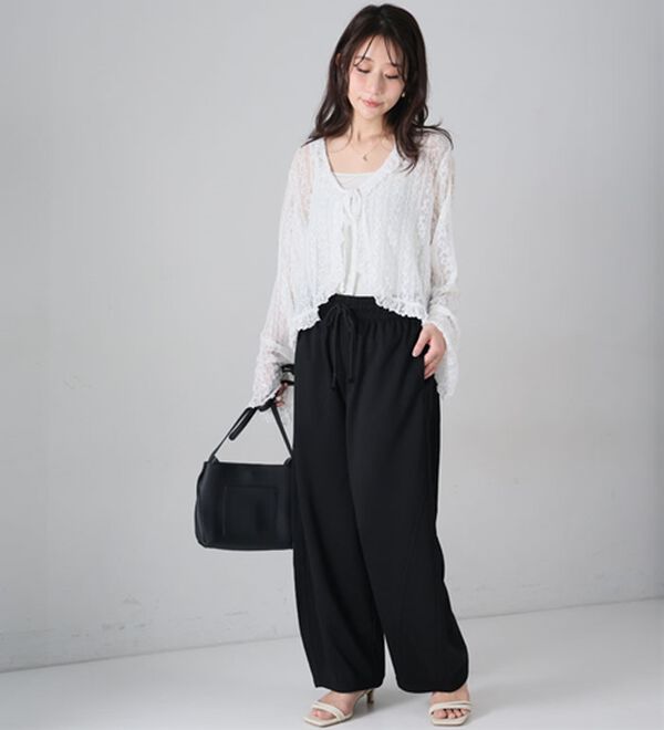 A HAPPY MARILYN（アハッピーマリリン）の「【Ｌ～６Ｌ】夏だから！薄スウェット生地で作ったカーブパンツ（ワイドパンツ・ガウチョ）」｜詳細画像