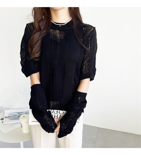 GeeRA（ジーラ）の「透かし編アームウォーマー付ニット（ニット・セーター）」｜詳細画像