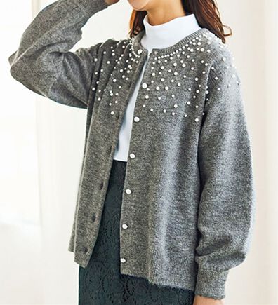BELLUNA（ベルーナ）の「パールビーズ使いがかわいいニットカーディガン（ニットカーディガン）」