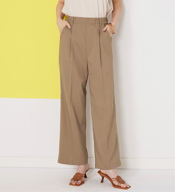 BELLUNA（ベルーナ）の「とろみ素材パイピング使いラインパンツ（ワイドパンツ・ガウチョ）」｜詳細画像