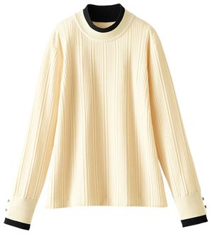 BELLUNA（ベルーナ）の「衿＆袖配色リブニットプルオーバー（ニット・セーター）」｜オフ白系