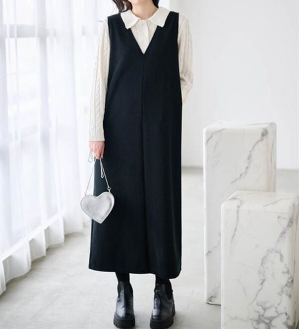 RANAN（ラナン）の「あったか裏ベロアニットコールジャンパースカート（ジャンパースカート）」｜詳細画像